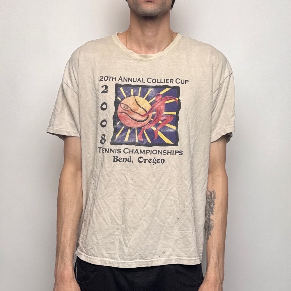 Vtg Hanes 2008 Collier Cup Tennis Championships Bend Oregon T-Shirt XL Cream